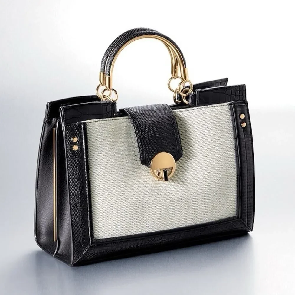 Faith Debenhams Black Croc Embossed Structured Satchel Crossbody Bag NEW